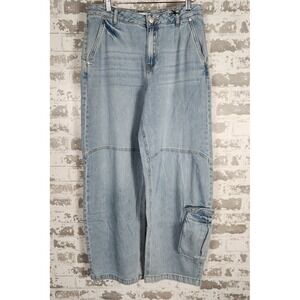 Forever 21 Baggy Cargo Jeans Women's Size 28 Light Denim‎ Pockets Wide Leg Y2k